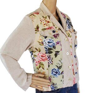 Vintage White Stag Blouse Shirt Women's M Linen Floral Cottage Country Core